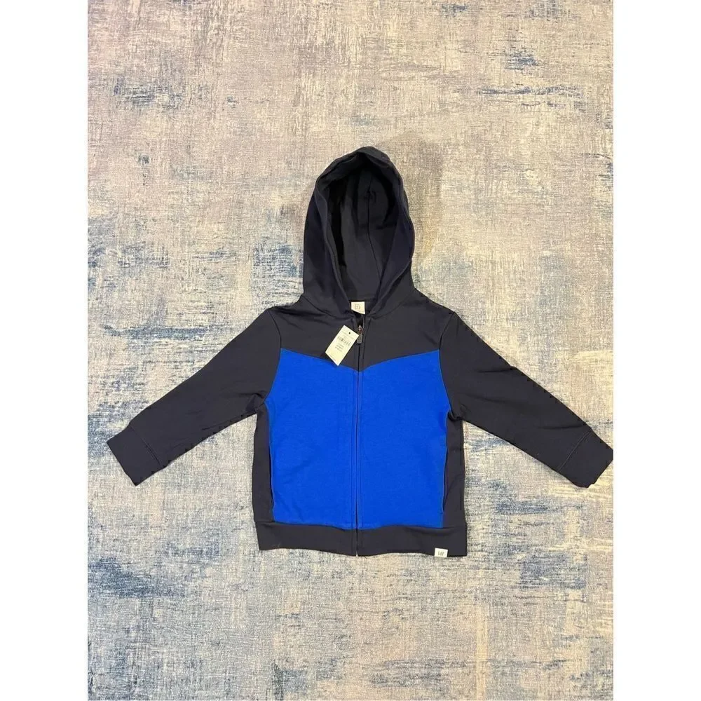 NWT! Baby Gap Blue Black Color Block Full Zip Hoodie 4 Years